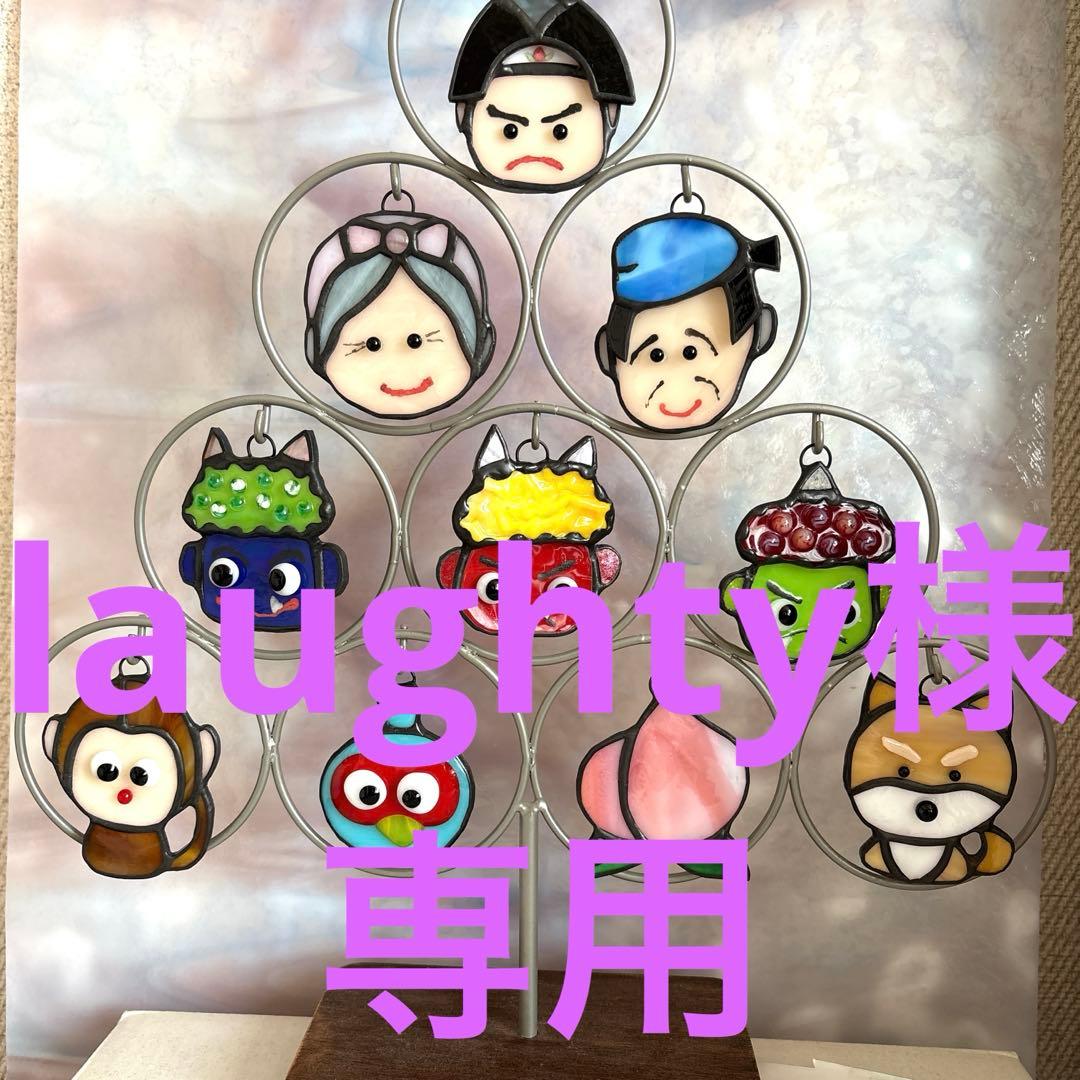 ステンドグラスオーナメント　ハンドメイド　サンキャッチャー　桃太郎　オーナメント