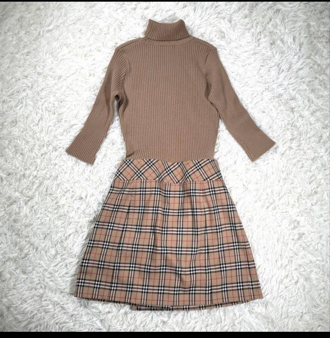 バーバリーブルーレーベル　ノバチェック柄タートルネックニットドッキングワンピース