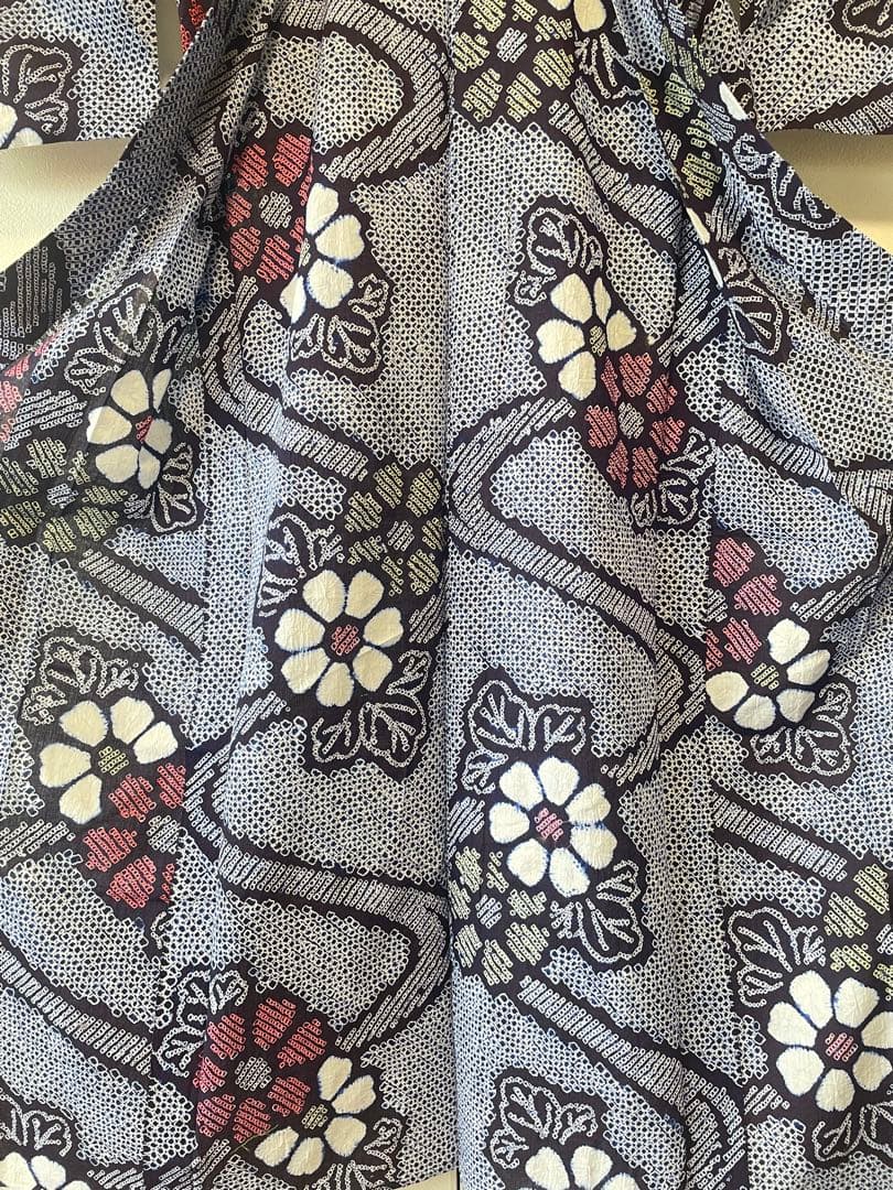 □夏涼浴衣　有松総絞り　花柄　藍色　身丈約160cm