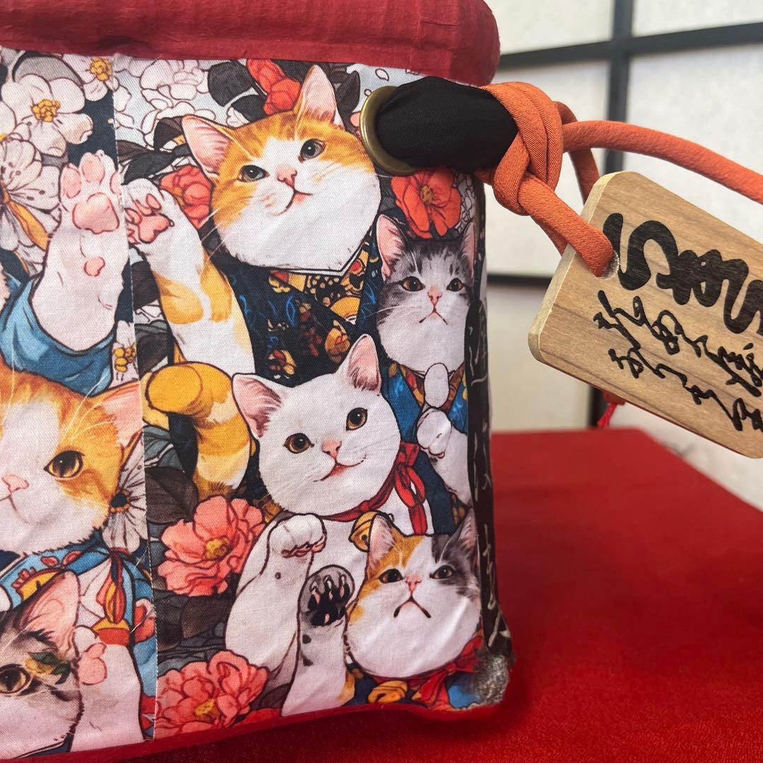 猫がいっぱい！ 一閑張り バッグ かごバッグ ハンドバッグ 和猫 茶トラ 小さめ