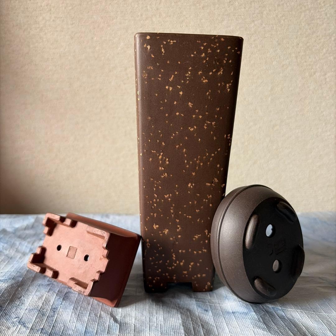 中国宜興　植木鉢　朱泥　黒泥　中国　アンティーク　China