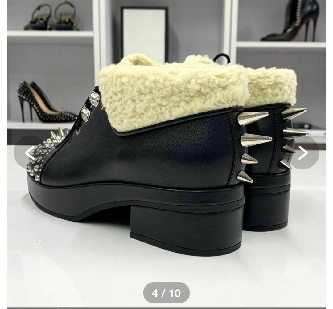 【新品未使用】GUCCI レザー ムートン スタッズ レースアップ ブーツ