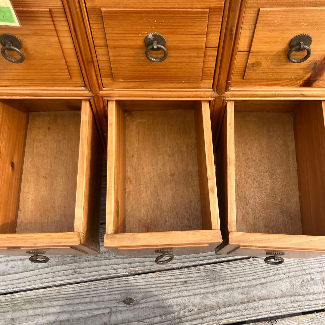 昭和レトロ 中国古典家具 古家具 格子型 木製箪笥 サイドボード 3段9杯