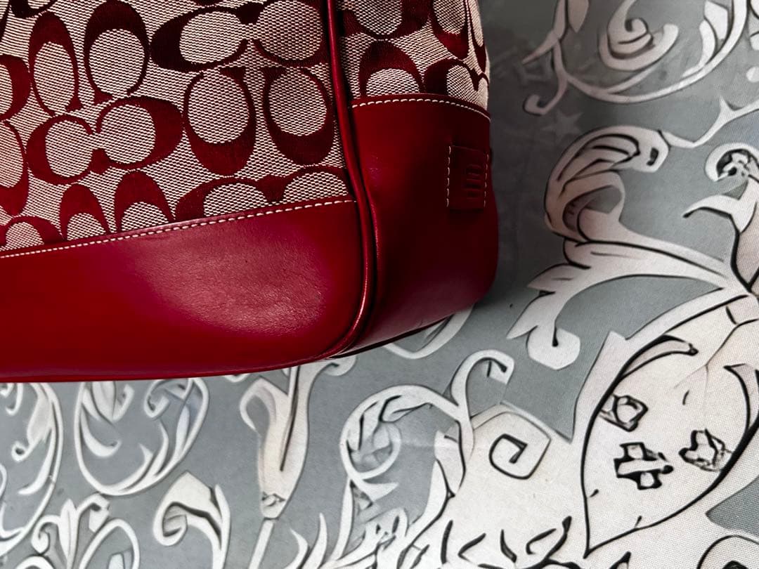 ✨良品✨ コーチ トートバッグ シグネチャー 型押し レッド 赤色 商品6093