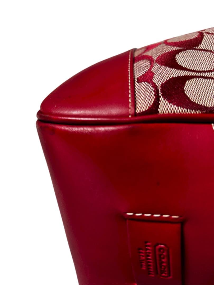 ✨良品✨ コーチ トートバッグ シグネチャー 型押し レッド 赤色 商品6093