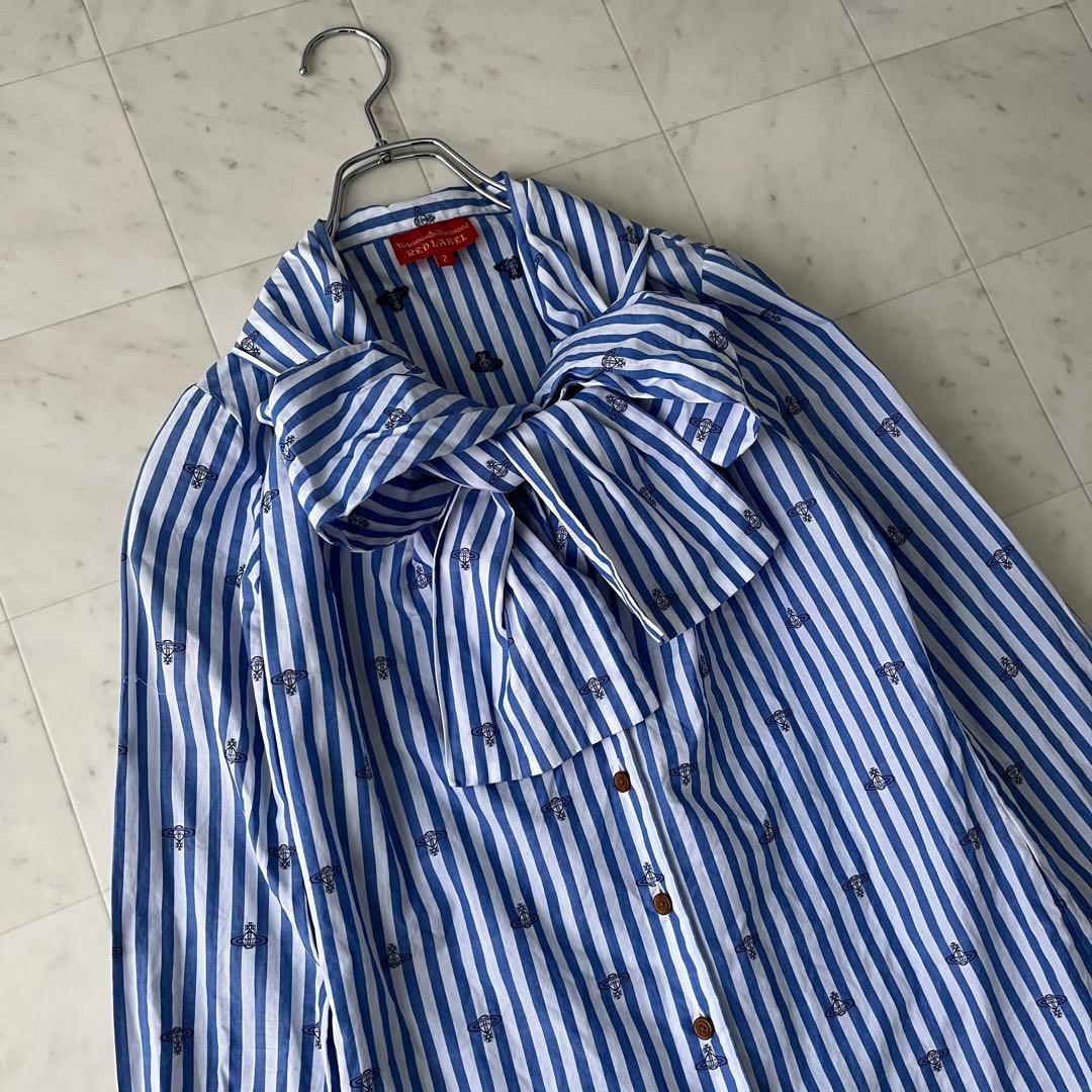 美品♡ヴィヴィアンウエストウッド リボン ブラウス オーヴ 総柄 ストライプ 2