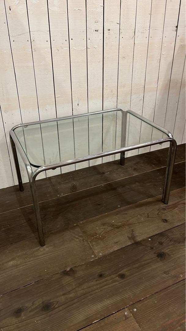 ミッドセンチュリー 昭和レトロ アイアンフレーム ガラステーブル センター