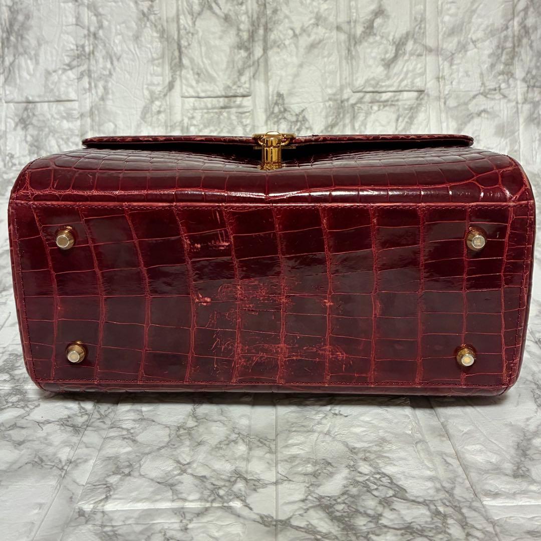 シャイニングクロコダイル　ハンドバック　ボルドー