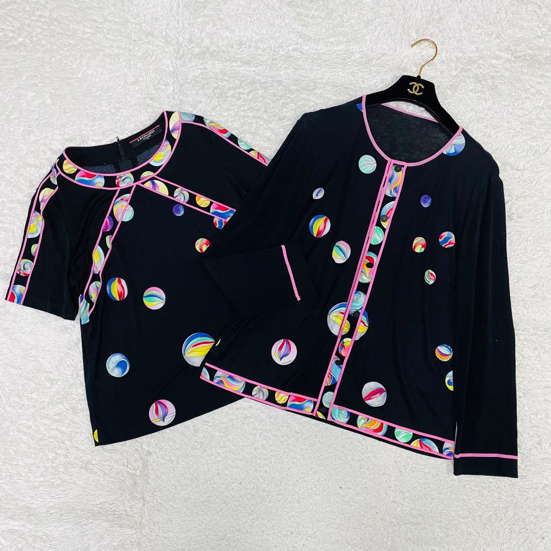 希少LLサイズ✨大きいサイズ◆美品✨レオナール カンカン　アンサンブル　ビー玉