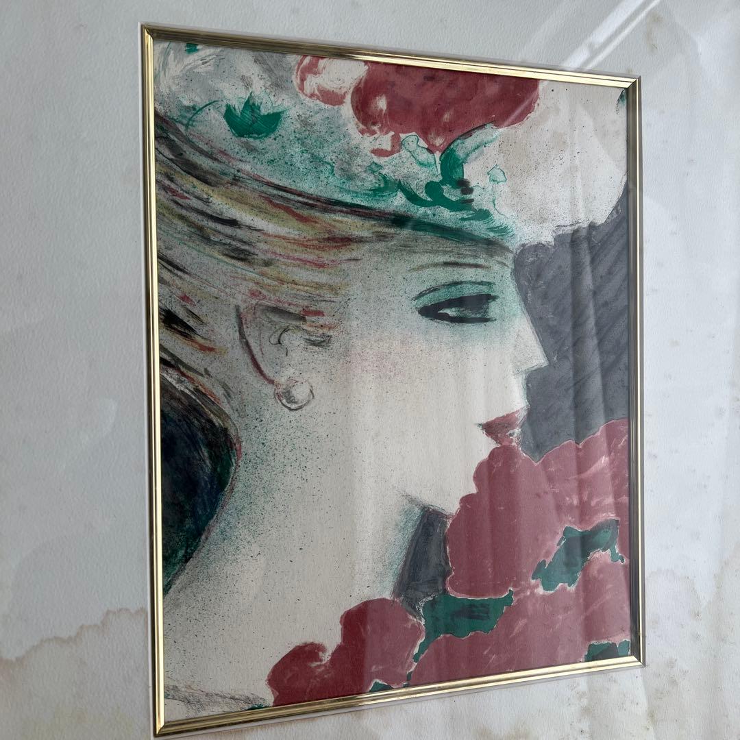 k216r120 フランス画壇の巨匠カシニョール 額装絵画「バラと横顔の肖像」