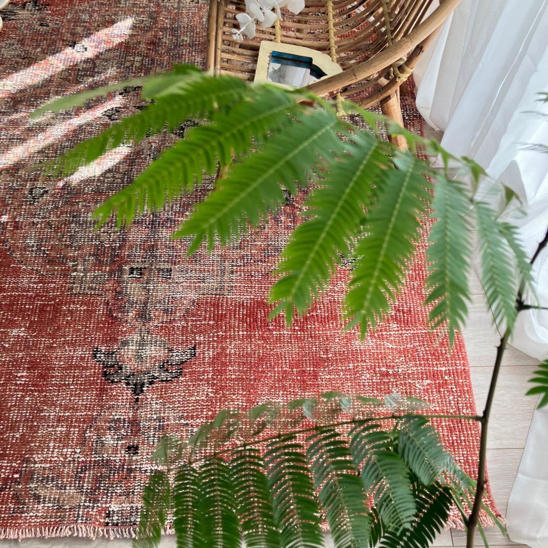 シャビーレッドコーラル116×174ブラック　メダリオン　トルコヴィンテージラグ