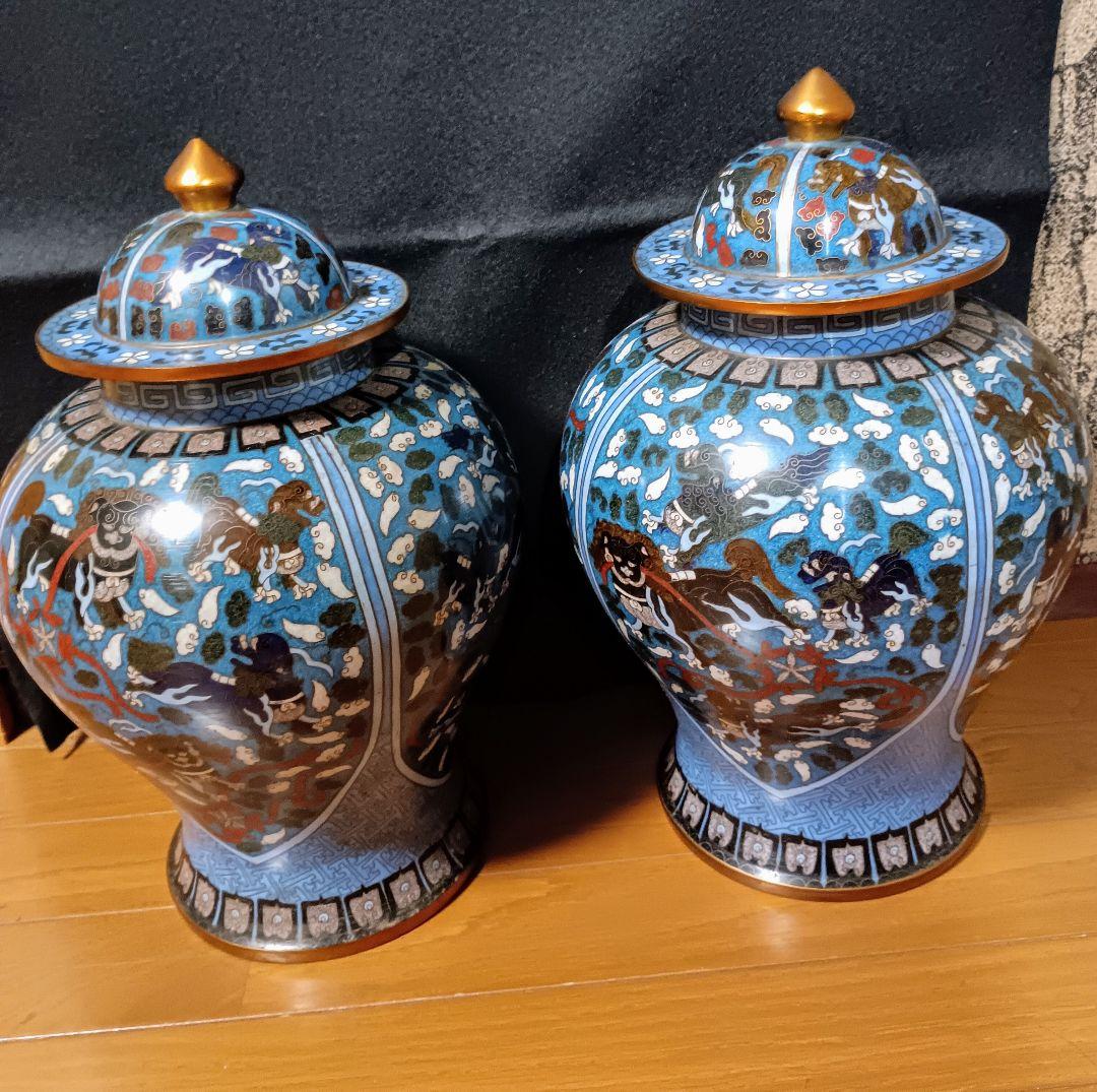 将軍壺　一対　七宝焼き　倣古　置物　中国　大きい　工芸品　インテリア