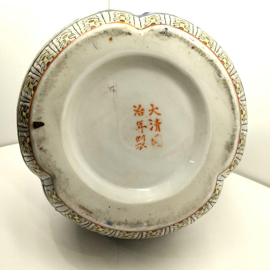 中国 大清同治年製 色絵粉彩花鳥図 瓢箪形花瓶 高さ38cm　EE