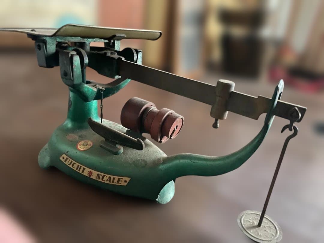 【創業100年お茶屋】昭和レトロ 井内衡機 上皿棹はかり 分銅5点 アンティーク
