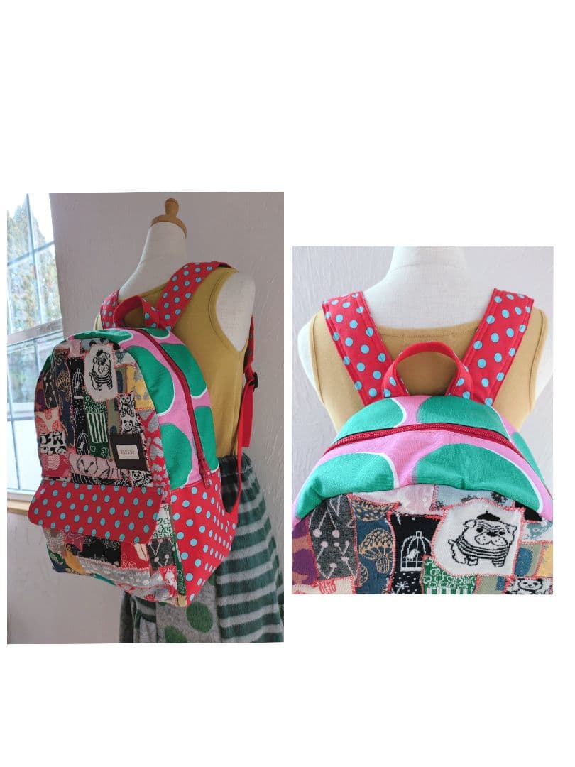 ☆ダブルファスナーリュック☆maffon生地つぎはぎ