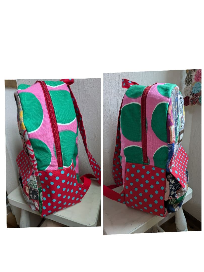☆ダブルファスナーリュック☆maffon生地つぎはぎ