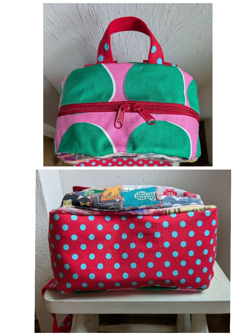 ☆ダブルファスナーリュック☆maffon生地つぎはぎ