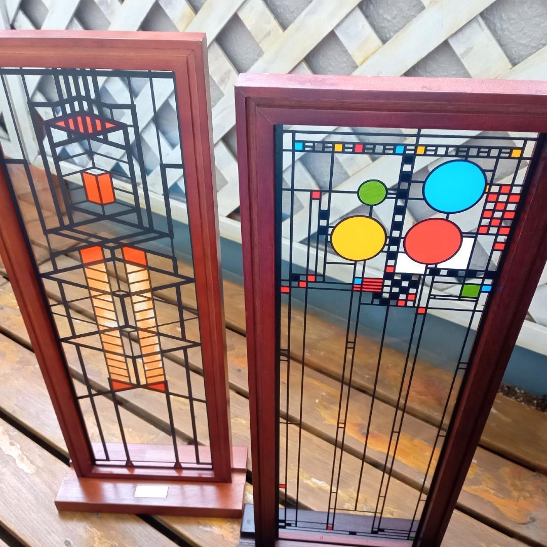 フランクロイドライト ステンドグラス木製枠２枚パレード＆ロビー邸グラスマスターズ