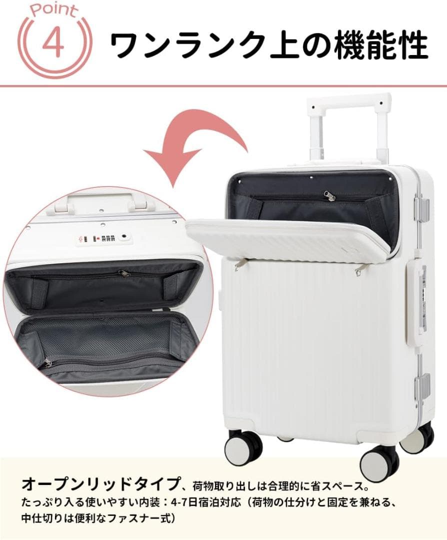 【未使用・送料込み】キャリーケース 機内持ち込み可 TSAロック 大容量 白 M