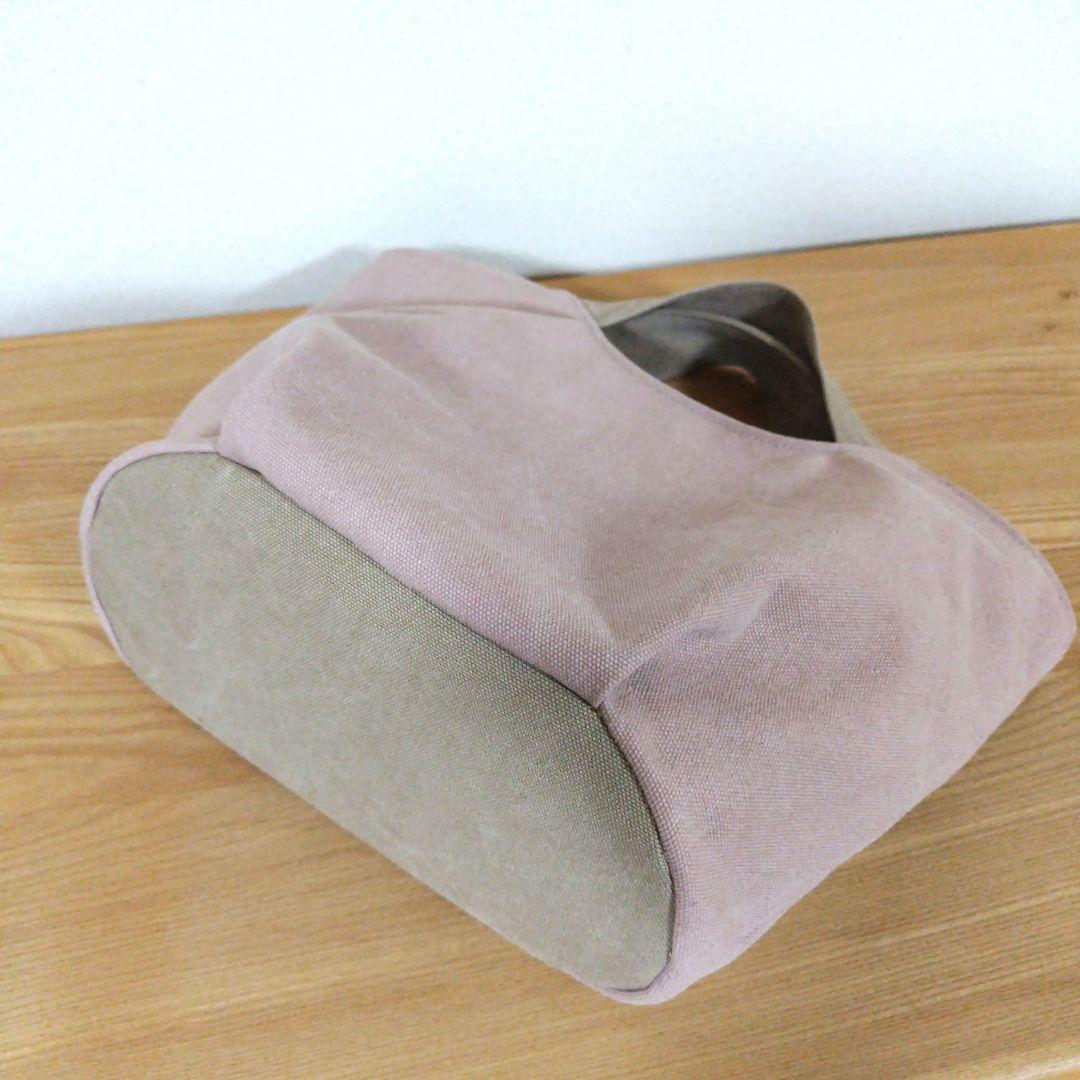 ハンドメイド、トートバック、帆布 マルシェ、ブラウン、バイカラースモーキーピンク
