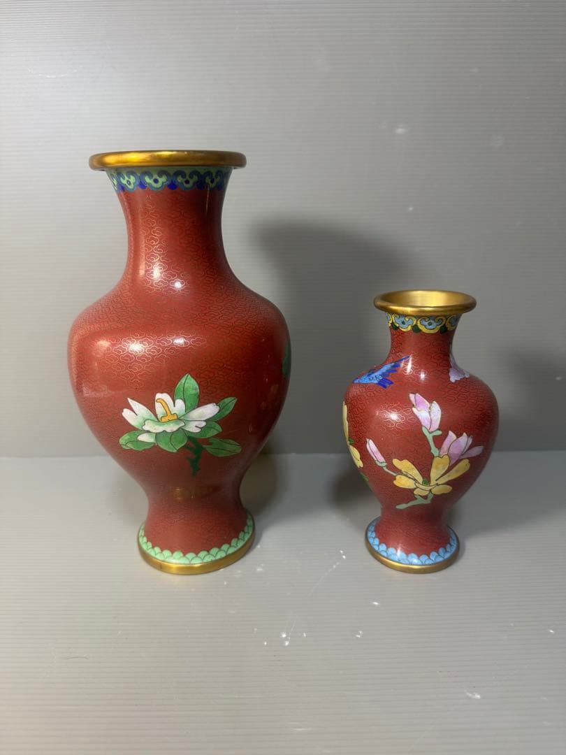 2492 七宝焼　景泰藍　琺瑯　花瓶　2客