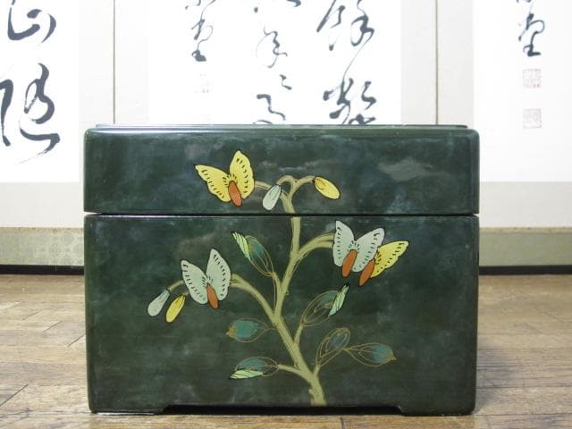 漆塗 中国美術 真鍮金具 花文様図 保管箱/宝石箱/ジュエリーケース/小物入れ