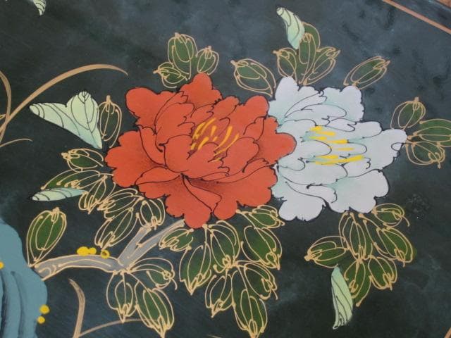 漆塗 中国美術 真鍮金具 花文様図 保管箱/宝石箱/ジュエリーケース/小物入れ