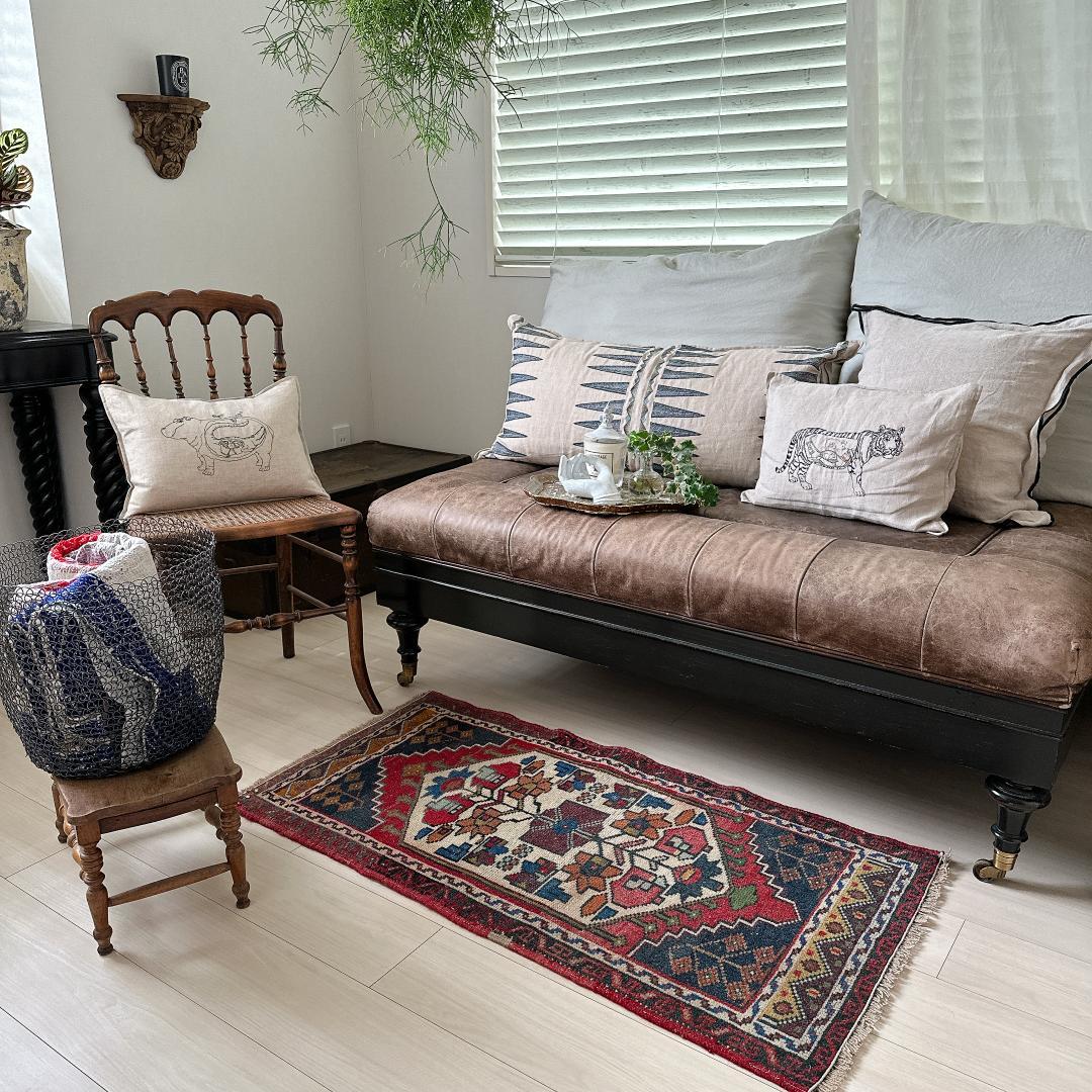 トルコヴィンテージラグ A36 スモールラグ ネイビー レッド マスタード