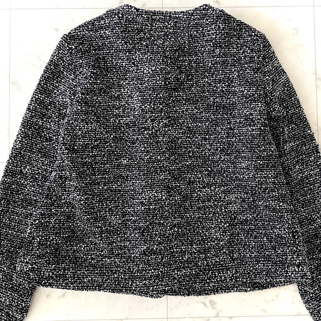 美品 ダーマコレクション 大きいサイズ ツイード ニットカーディガン 金ボタン