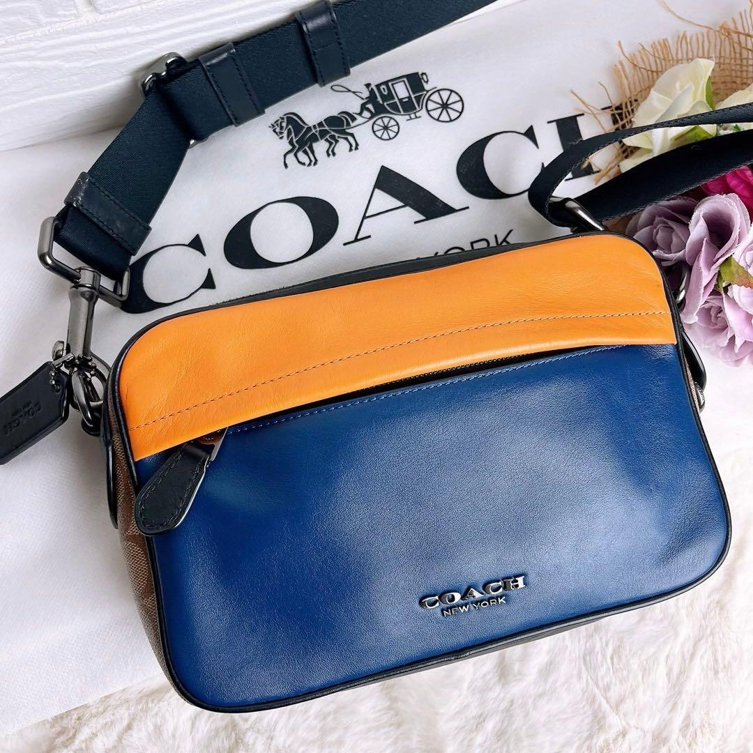 美品☆COACHコーチ ショルダーカメラバッグ メンズ レザー シグネチャー