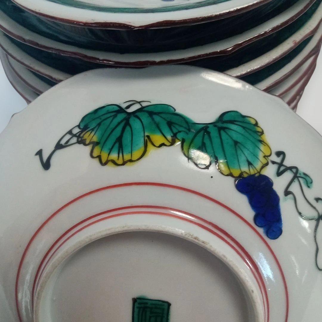 角福　九谷(10客)　古九谷　古道具　台所用品　食器　骨董　丸皿　浅皿　伝統工芸