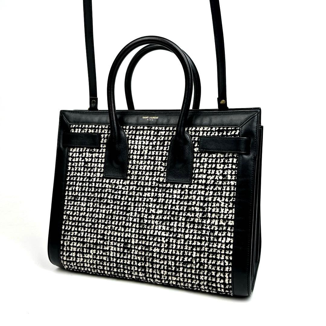 【美品】サンローラン　サックドジュール　2way　ハンドバッグ　ツイード　レザー