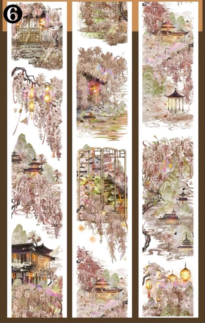 【S】海外　10m巻　貝殻光マスキングテープ　お花系/古風系/装飾系