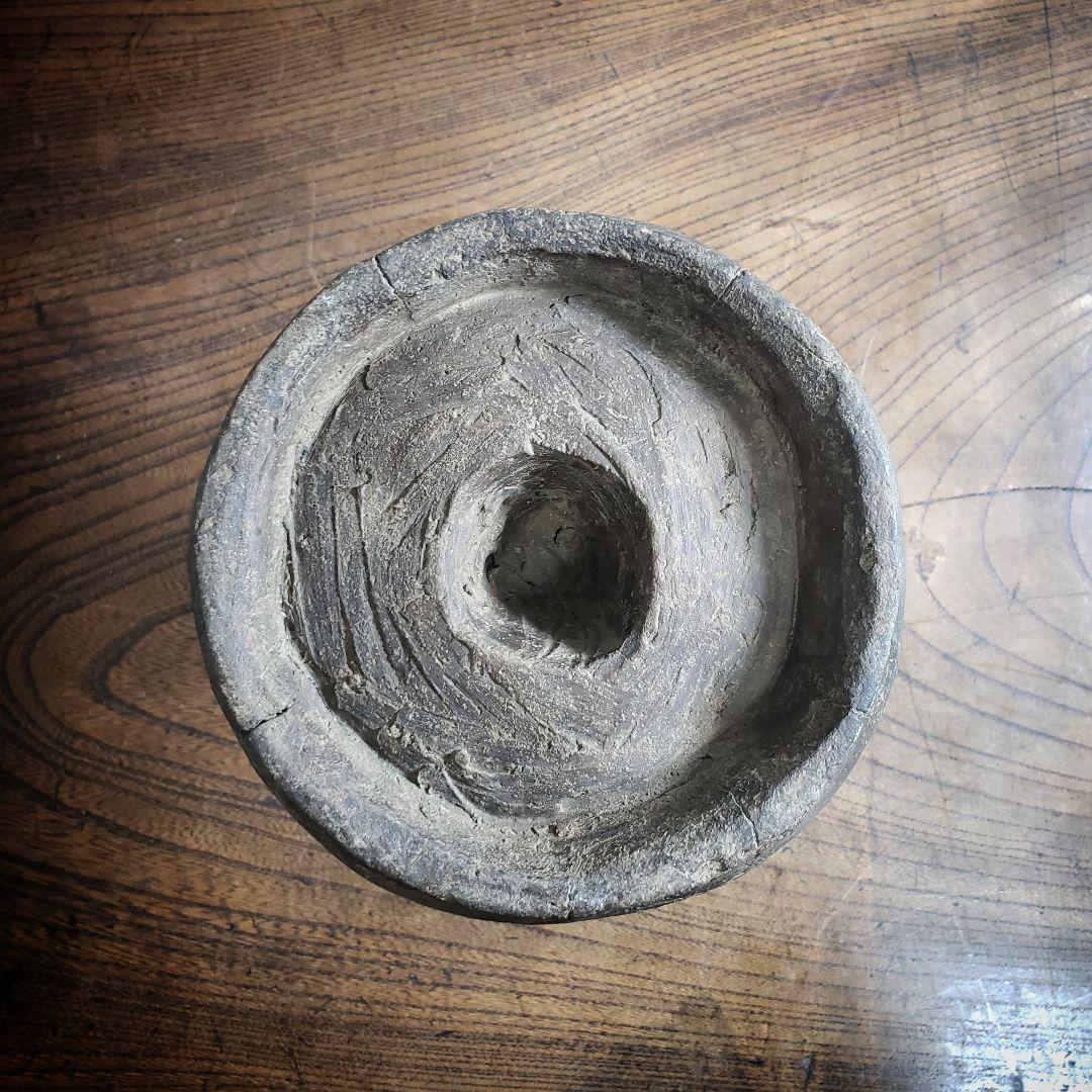 灯明台　灯火台　蝋燭台　古道具　黒　灯明皿　陶器　日本灯明皿　江戸　欠け