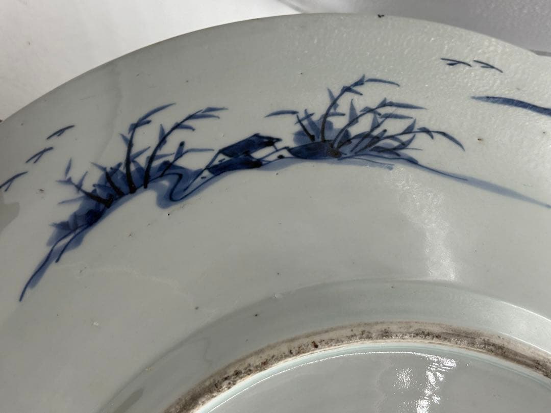 江戸　伊万里　染付　龍紋　柳紋大皿　直径約45.7cm 送料込み260204