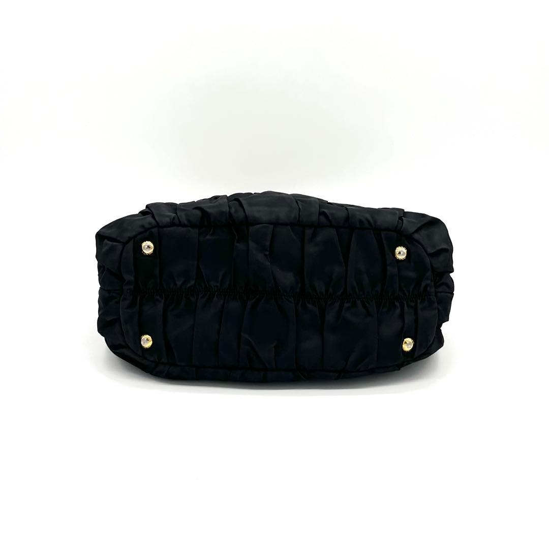 PRADAプラダ ボンバー ギャザー メタルロゴ G金具 2WAYハンドバッグ黒