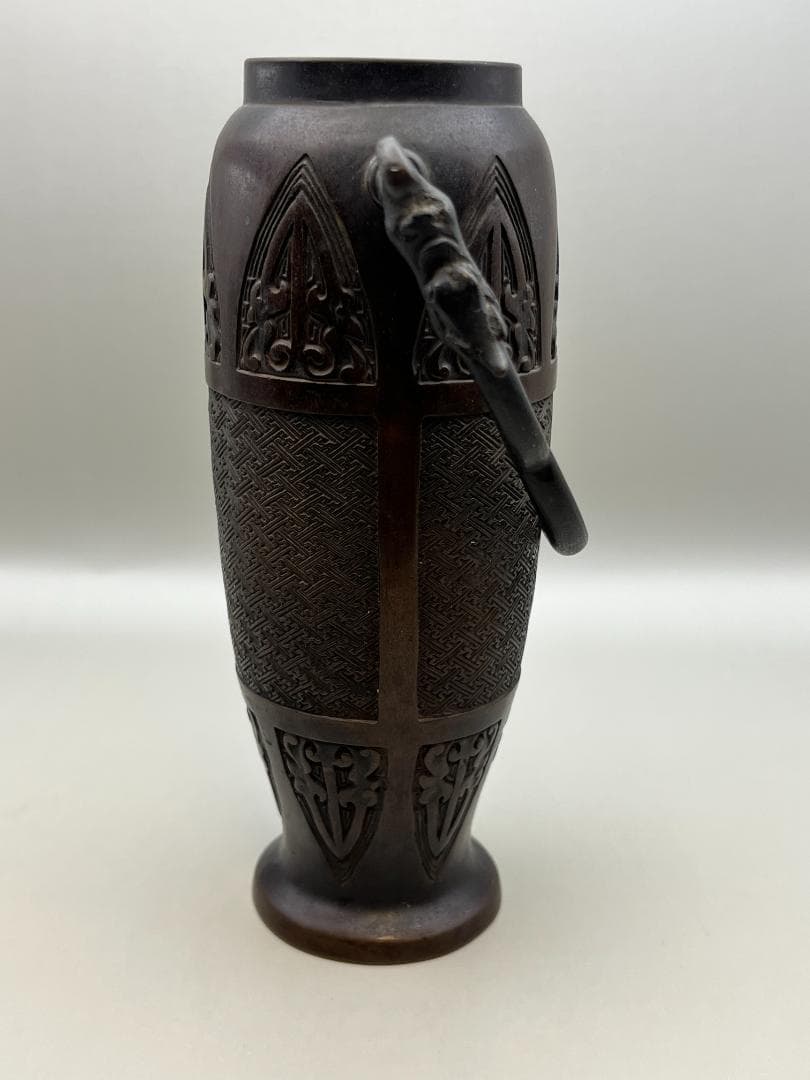 【海】大明宣徳年製　銅製　龍耳花瓶　花入 花器 花生 古銅 古美術 唐物 骨董