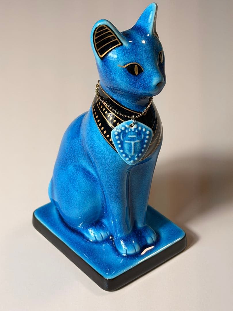 #美濃焼 幸兵衛窯 エジプト神 九栄神　バステト　猫 青釉金彩　S-1