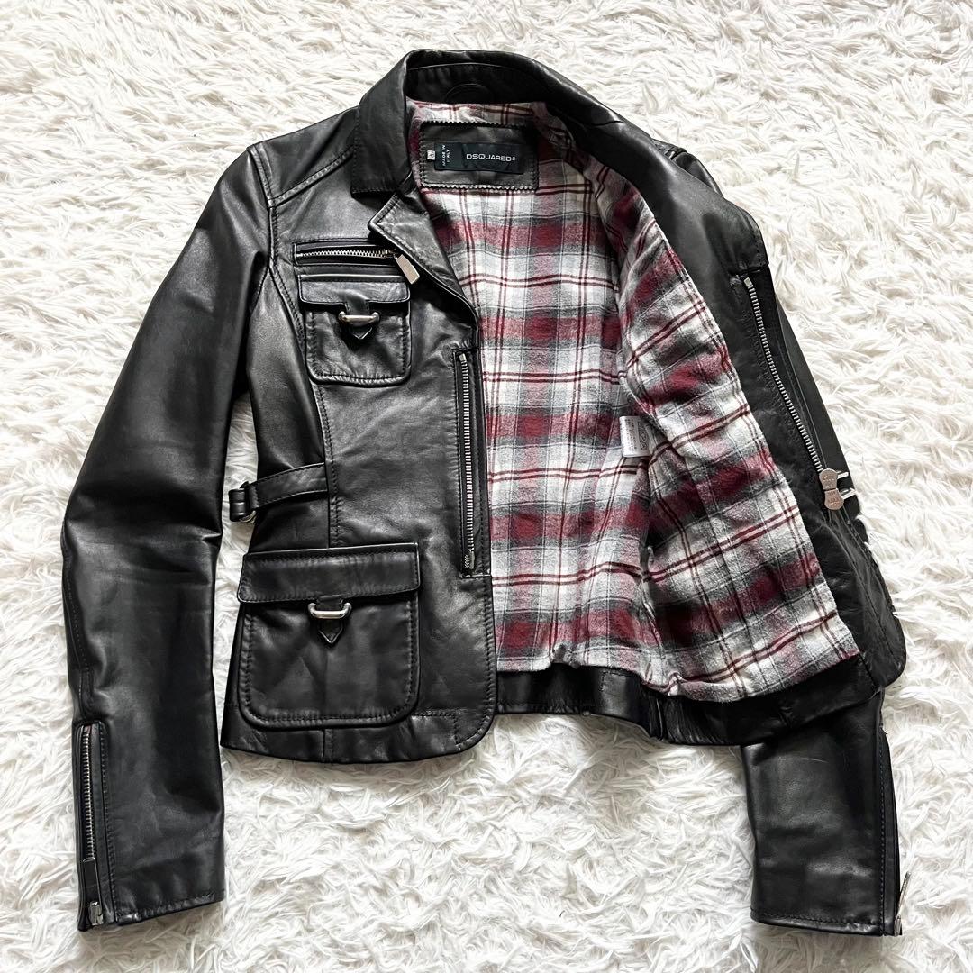 極美品■ディースクエアード　馬革　ホースハイド　レザージャケット　黒　40