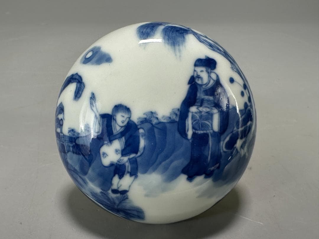 中国美術　清時代　清朝　青花人物画香合　蓋物　唐物　古物保証　時代物　香道具