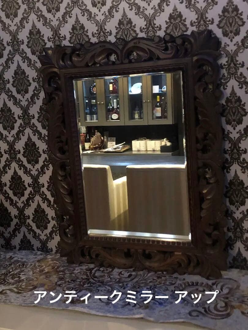 希少♦️猫脚 アンティーク♦️両袖 テーブル&ダマスク 木彫りミラー♦️2点♦️送料込