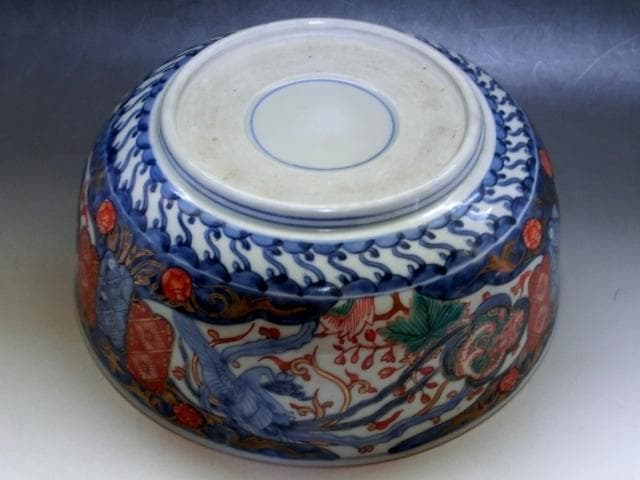 鉢■古伊万里 みごとな大鉢(江戸後期～明治期) 鳳凰紋 窓絵花唐草赤絵 骨董品■