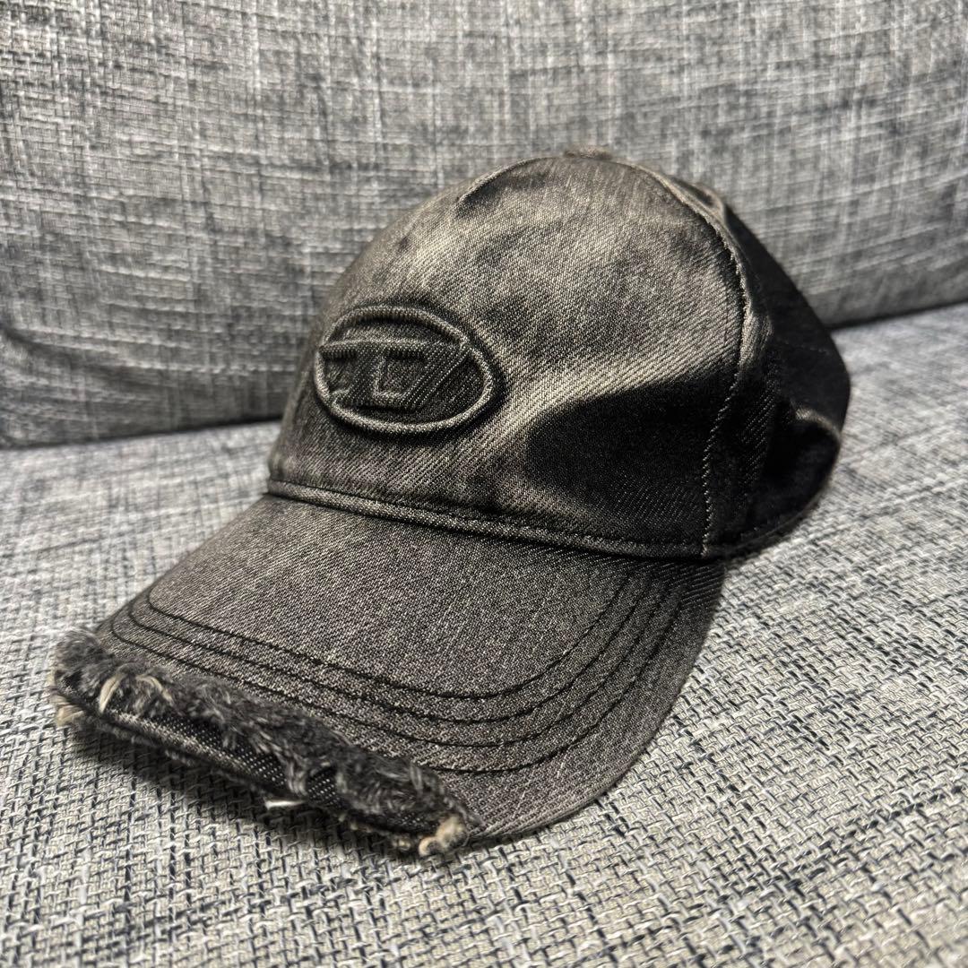 DIESEL タグ付き デニム風ダメージグレーキャップ サイズ2