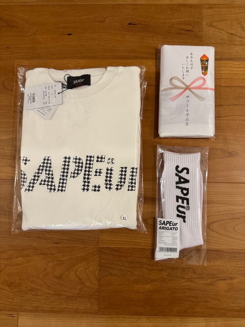 SAPEur サプール　千鳥柄ロゴ スウェット XL ホワイト セット売り