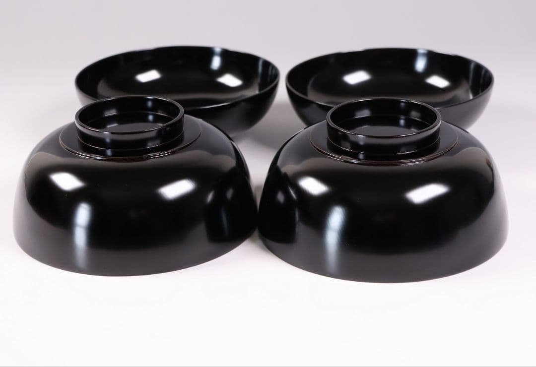 【MB195】輪島塗 天然木漆塗 黒塗椀 二客 蒔絵 大和絵 源氏絵 人物 昭和