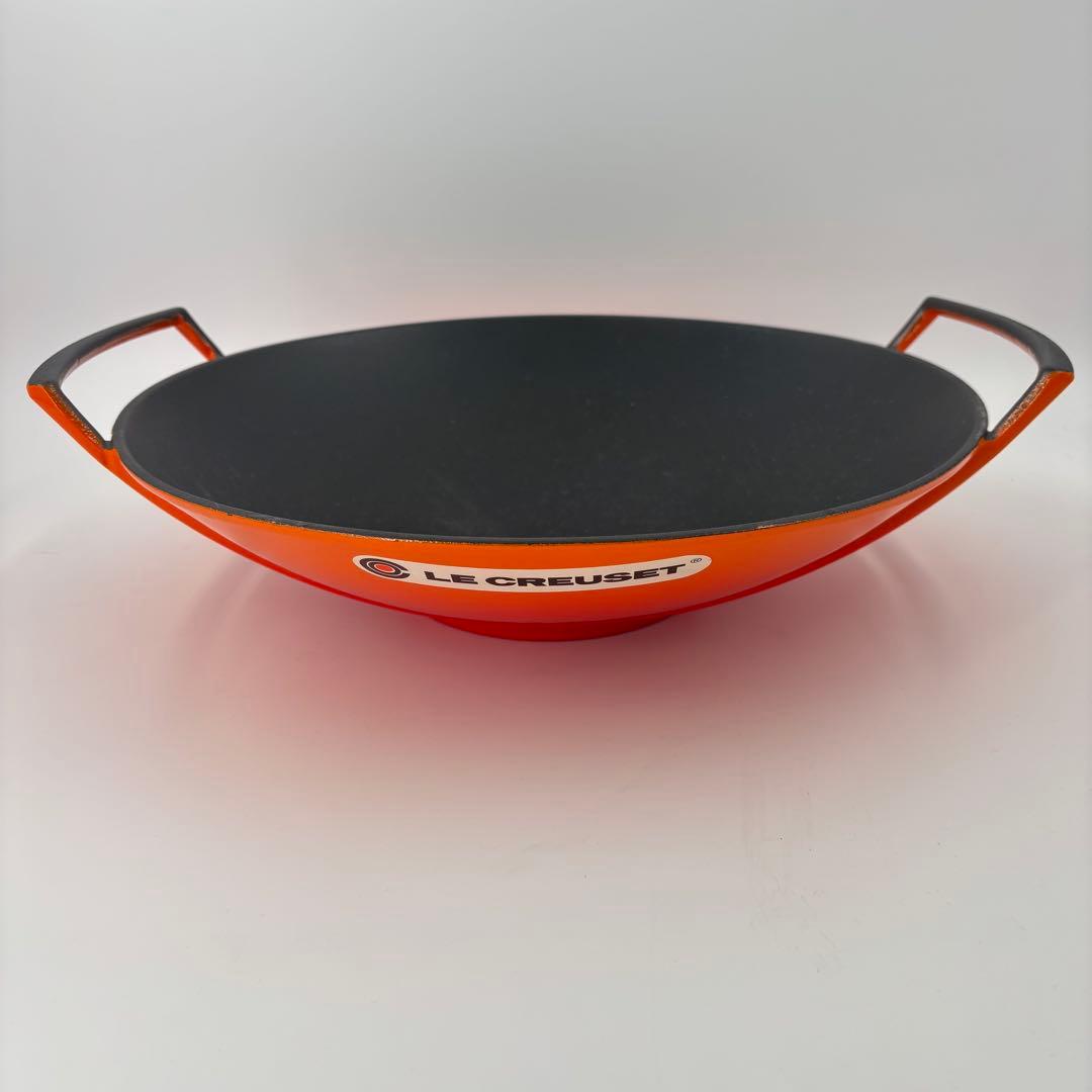 ル・クルーゼ 36cm ウォック オレンジ 鋳物 中華鍋 油切り 未使用