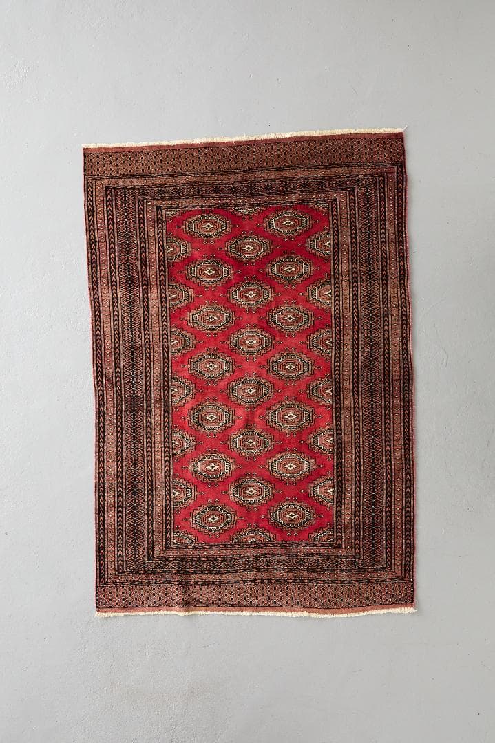 ヴィンテージラグ　トライバルラグ　ラホール産(189×125cm) 赤　茶　黒