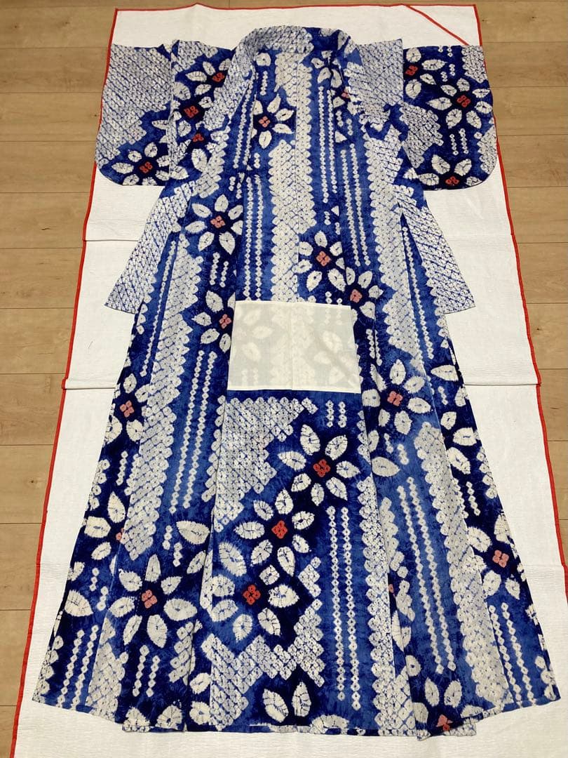 浴衣　有松鳴海絞り　縞と鉄線　裄68.5cm