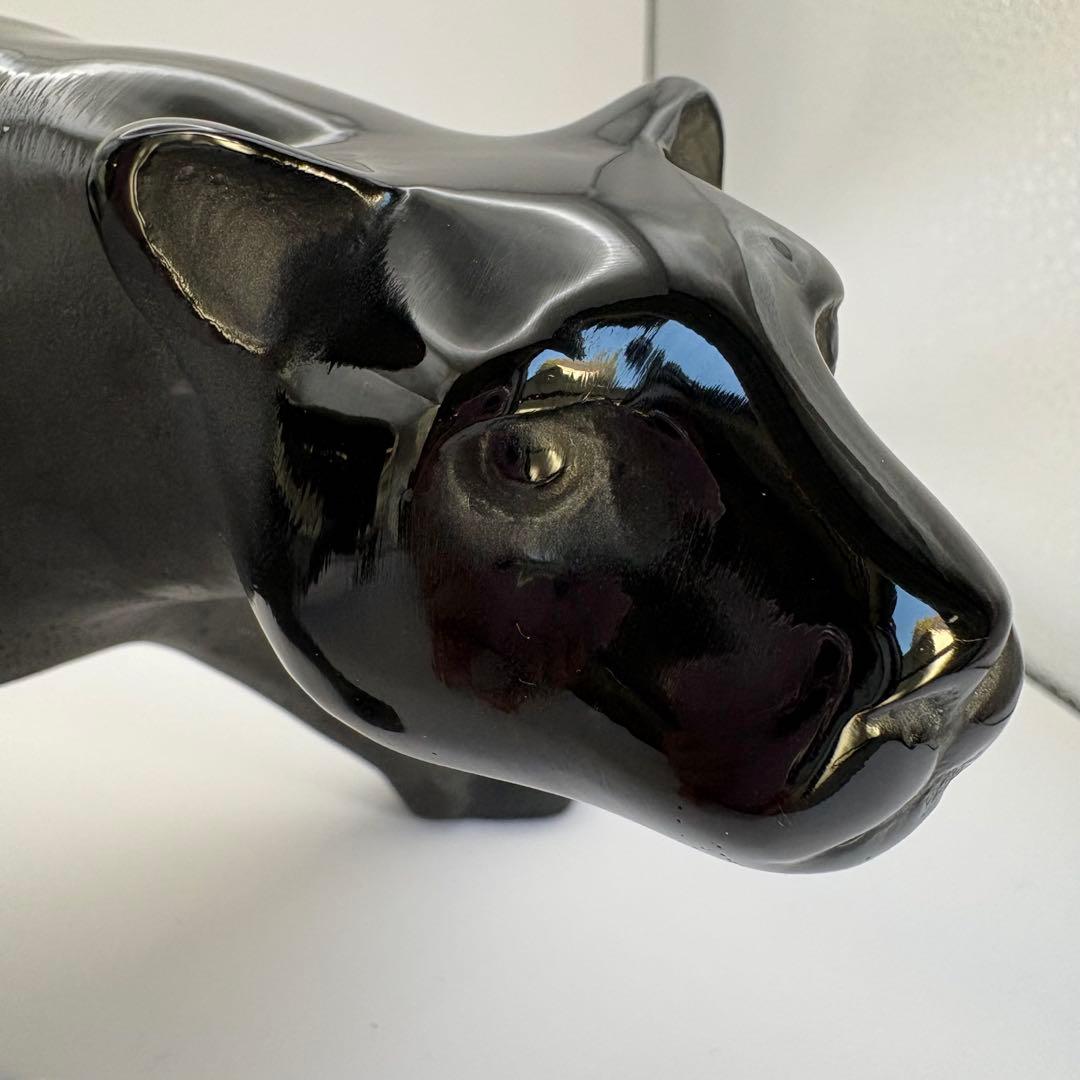 ドームフランス ブラックパンサー 黒ヒョウ クリスタル ガラス 置物 オブジェ