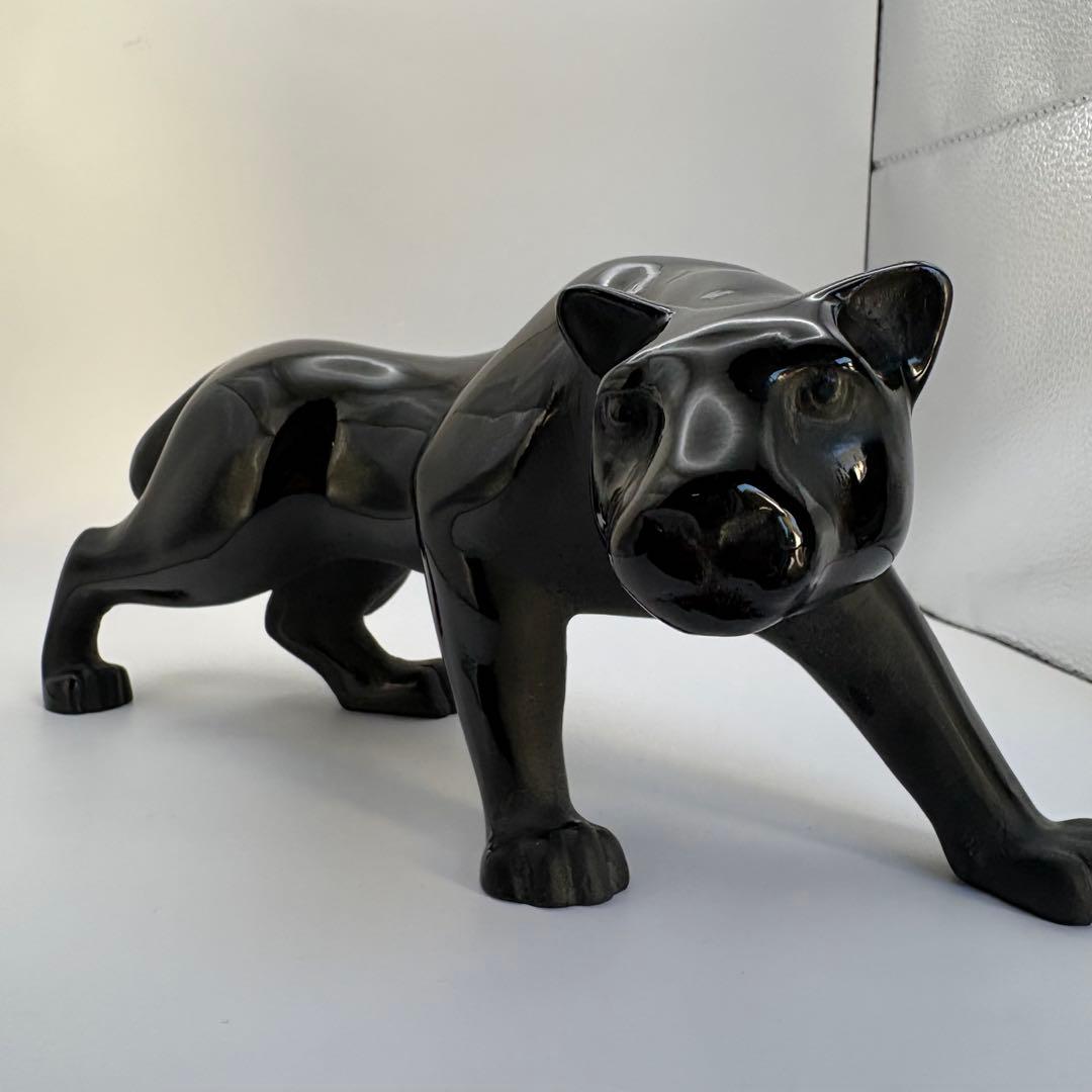 ドームフランス ブラックパンサー 黒ヒョウ クリスタル ガラス 置物 オブジェ